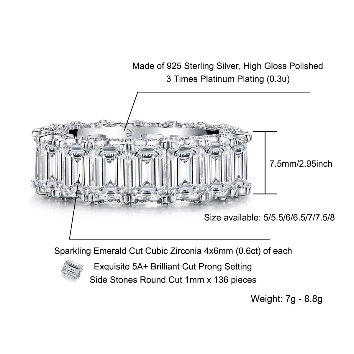 

LESF 925 Sterling Silver Full Eternity Women Engagement Ring Simulated Diamond Wedding Bridal Rings Jewelry