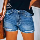 Женские прямые джинсовые шорты, голубые, с дырками, повседневные, хлопковые, уличная одежда, Новинка лета 2021
