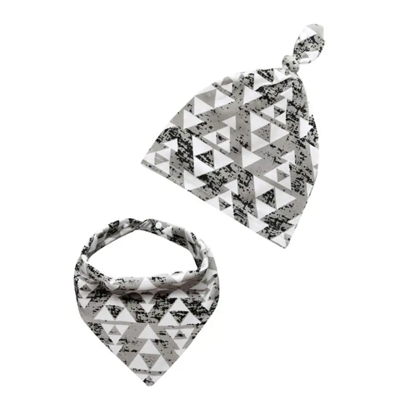 

2 Pcs/set Cartoon Baby Hat Bib Set Cute Print Infants Boys Girls Cotton Hat Knit Fashion Hats Saliva Towel Newborn Photography P