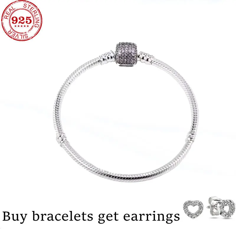 

FIT original authentic 100% 925 sterling silver pan charm chain bracelet for women fashion classic luxury jewelry hear