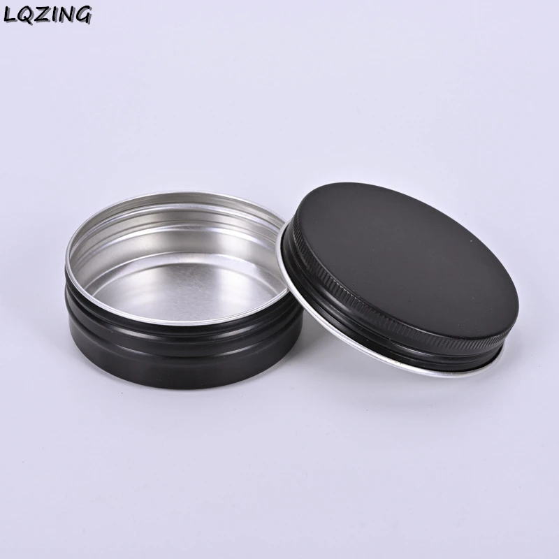 

50pcs Black Cream Jar Tin Cosmetic Lip Balm Containers Nail Derocation Crafts Pot Refillable Bottle Screw Thread Empty Aluminum