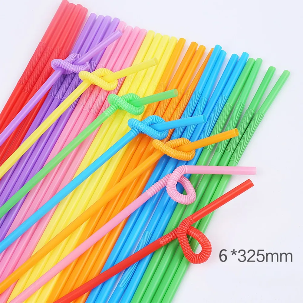 

100 Pcs Drinking Straws 325mm Color Disposable Plastic Curved Fluorescent Drinking Straws Wedding Party Supplies Kitchen Tool
