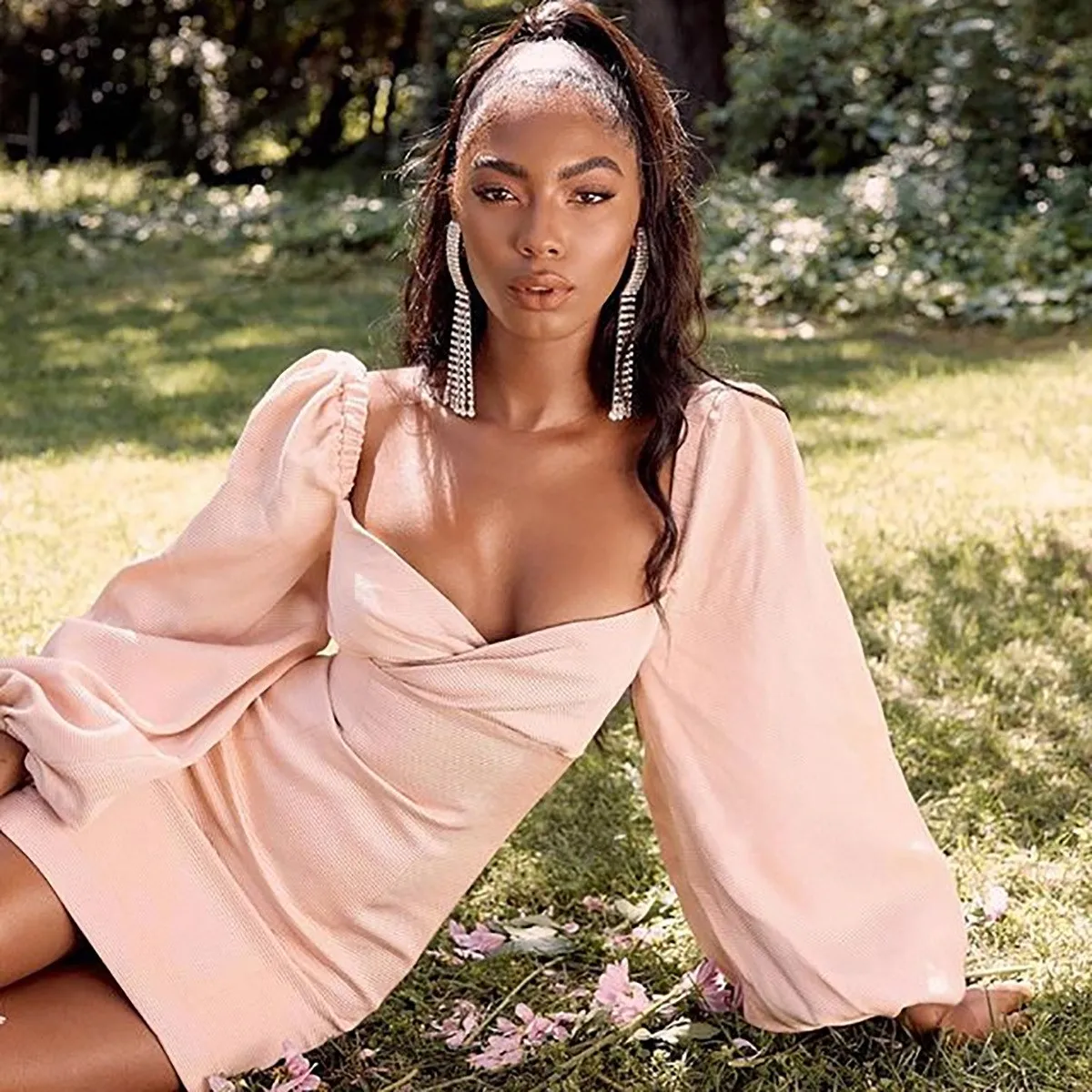 Сексуальное облегающее мини-платье с рукавами-фонариками элегантное женское