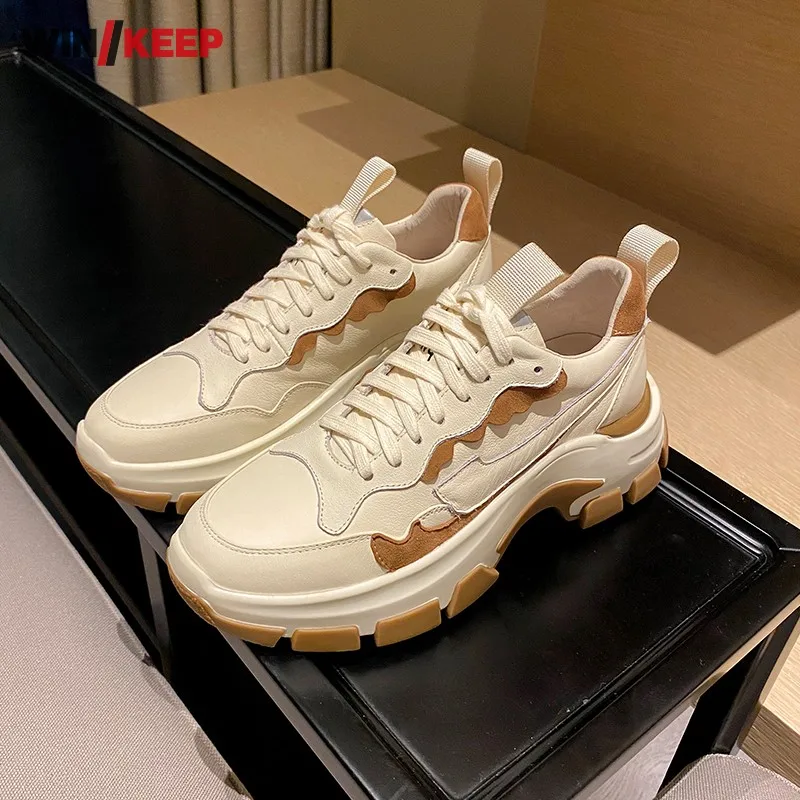 

Women Sneakers High Street Walking Sport Shoes Genuine Leather Platform Shoes Outdoor Fitness Jogging Shoes Running Trainers