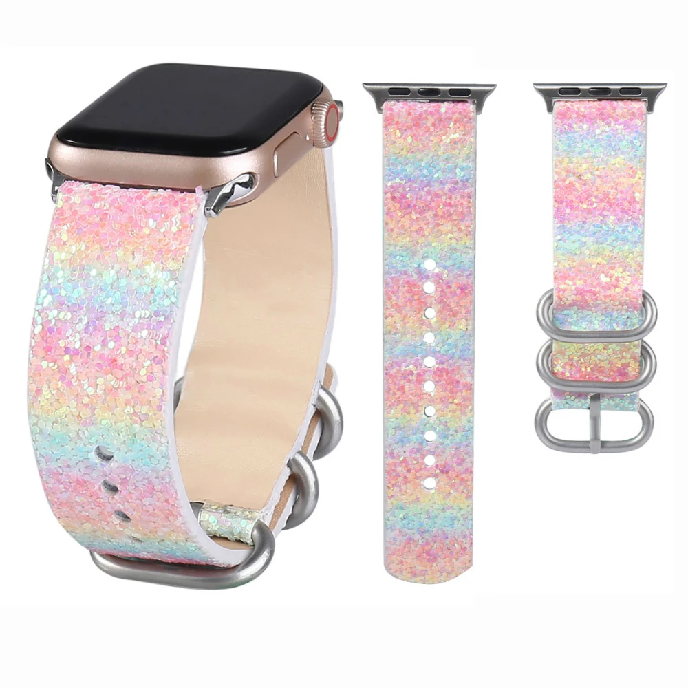 

Bling leather strap For Apple Watch Band 38mm 40mm 42mm 44mm Shiny Glitter Loop Women Bands For iWatch Series 6 5 4 3 2 1 SE