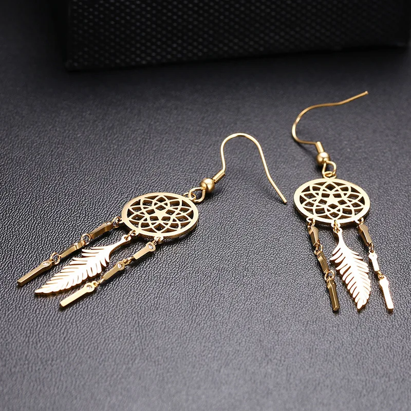 

Women's Fashion Accessory Stainless Steel Dreamcatcher Tassel Earring Women's Gold Earrings