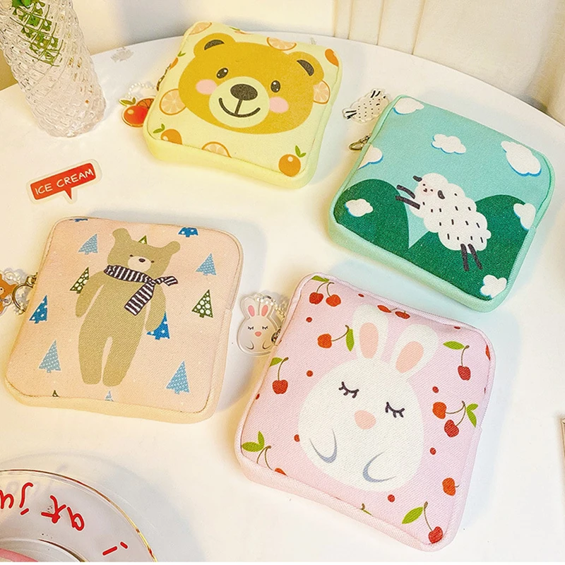 

Kawaii Tampon Storage Bag Women Cartoon Bear Sheep Mini Sanitary Napkin Towel Storage Bags Coin Purse Sundries Storage WY165