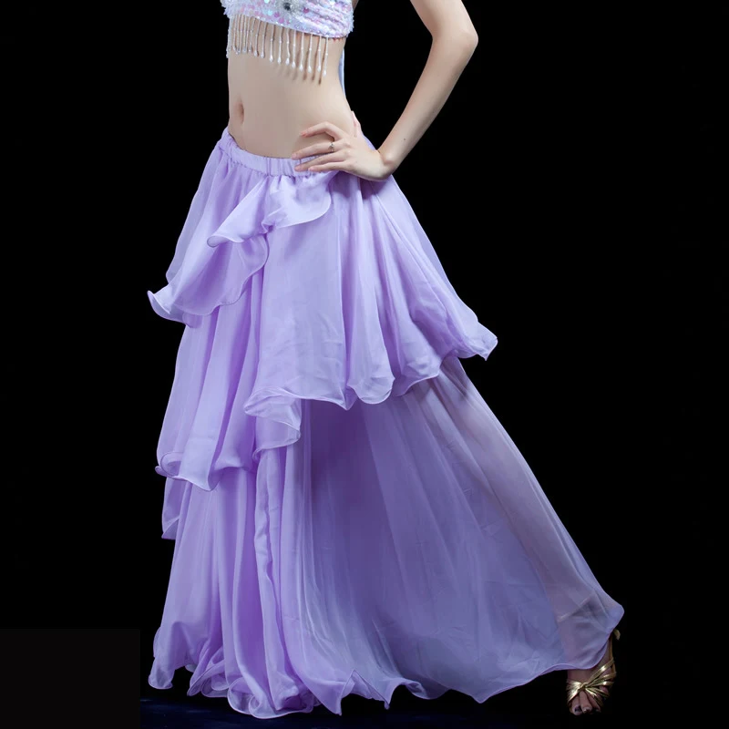 Purple Юбка, костюм для танца живота для женщин Восточный танец живота Красивая длинная юбка из шифона качели перфорированная сценическая одежда горячая распродажа - Цвет: Purple