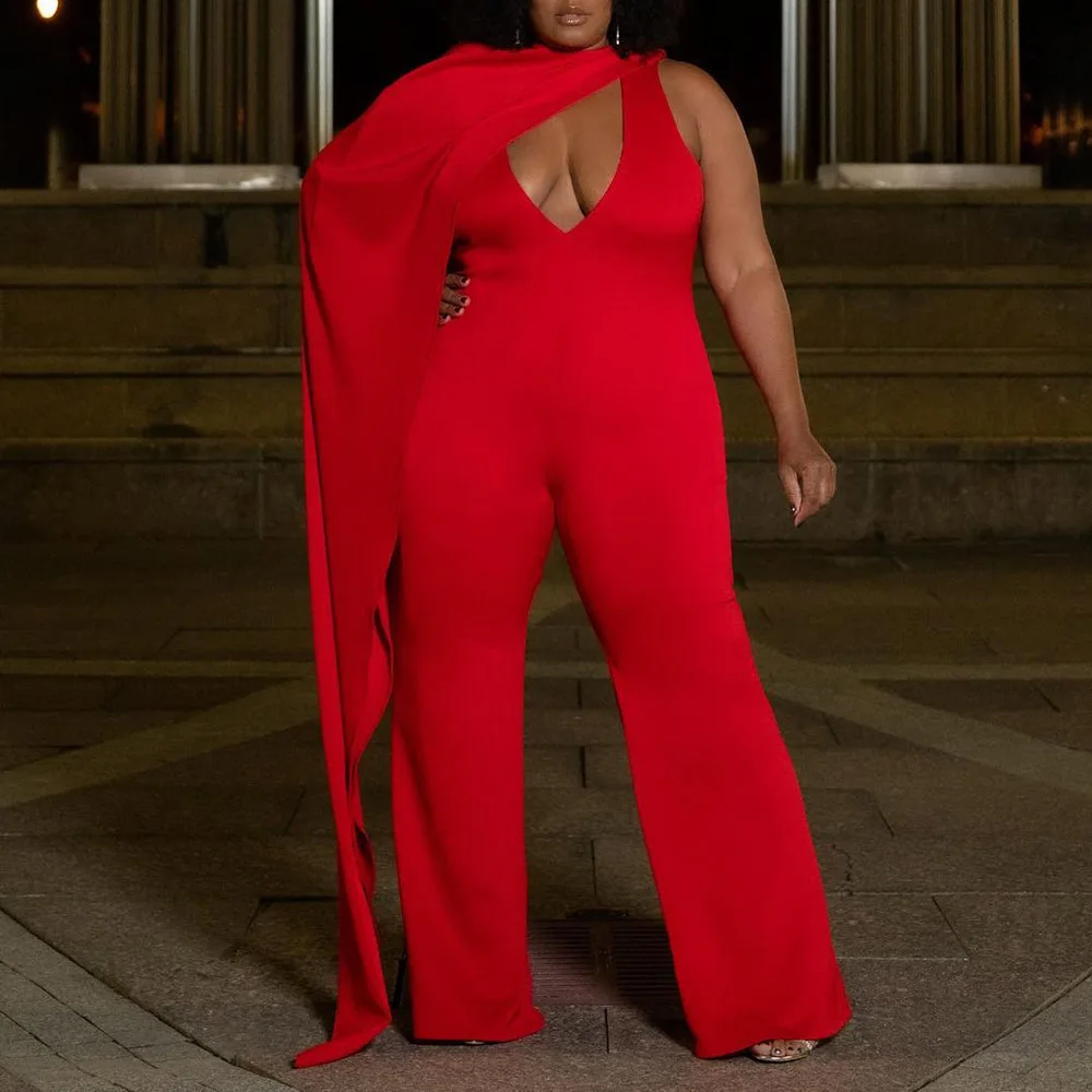 Летние сексуальные Клубные красные комбинезоны размера плюс вечерние женские