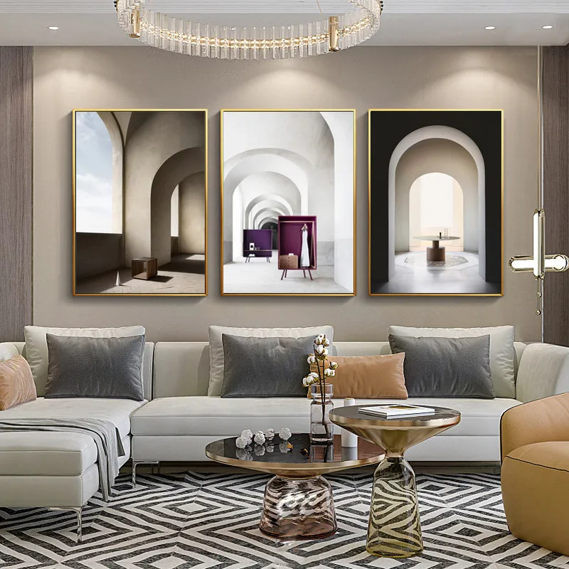 

Black and White Abstract Poster Printing Building Structure Wall Arts Geometric Stereo Porch Decorative Painting Picture Core