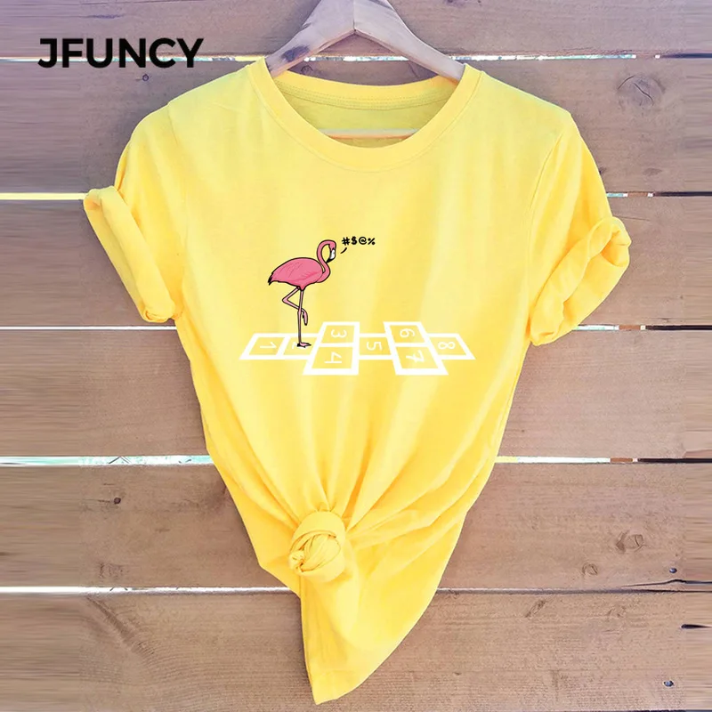 JFUNCY женская футболка Crane Bird Play Game 2021 летние женские футболки с коротким рукавом