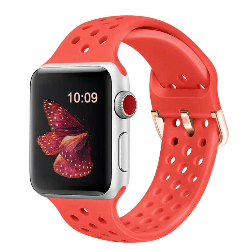 Резиновый ремешок для Apple Watch Band 4 5 40 мм 44 мягкий силиконовый спортивный дышащий