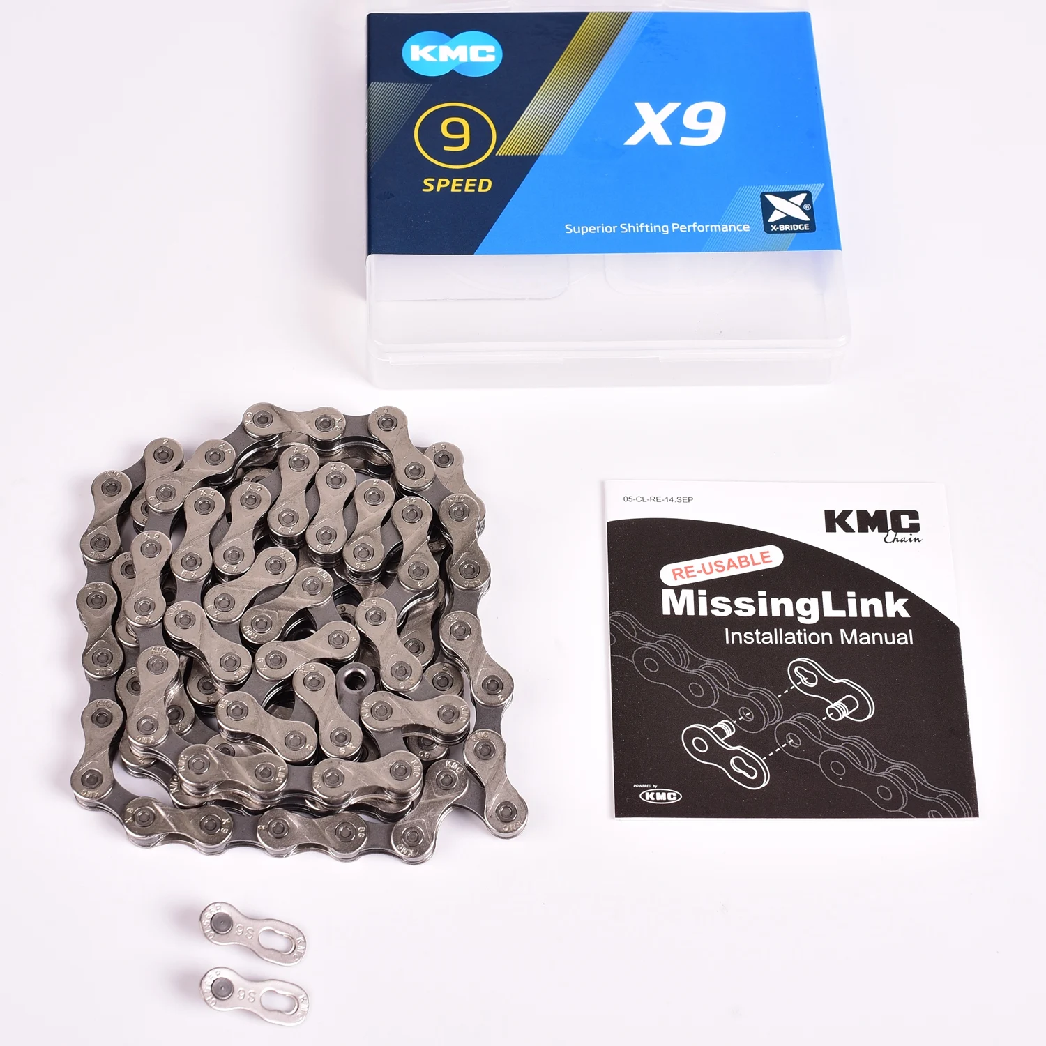Цепь для горного велосипеда KMC X9 серебристая/серая 116L 9/18/27 дюймов - купить по