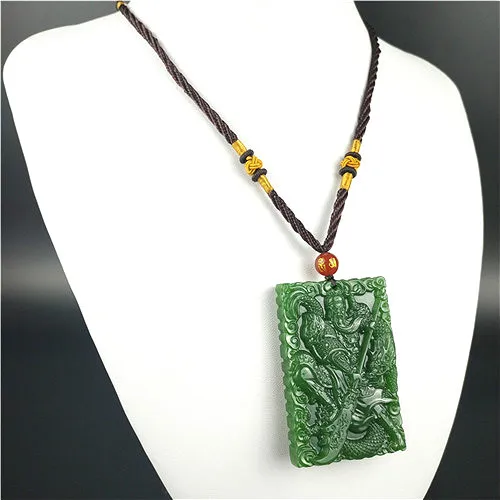 Natural Green Chinese Jade Dragon Warrior Pendant Necklace Fashion Accessories Charm Jewelry Carved Pixiu Amulet Gifts for Women | Украшения