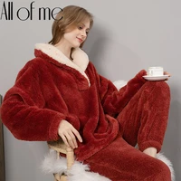 winter warm pajamas set flannel homewear women coral fleece sleepwear plush pyjamas nightgown pijamas mujer home wear suits pjs