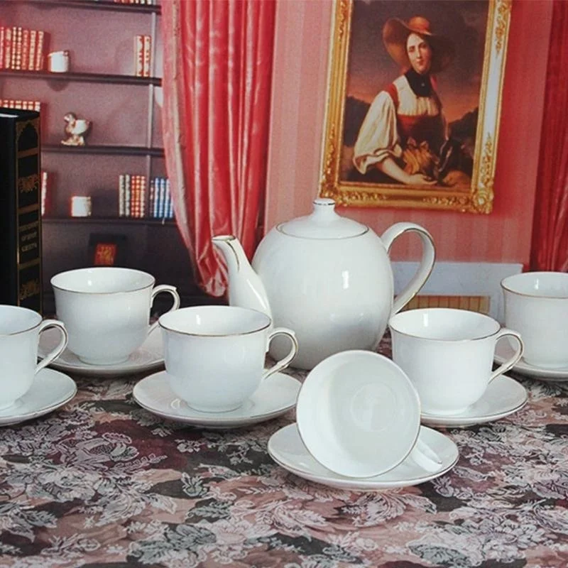 

Китайский кофейный набор костяного цвета, Европейский фарфоровый чайный сервиз, керамическая кружка, кофейная чашка, сливочный чайник, пос...