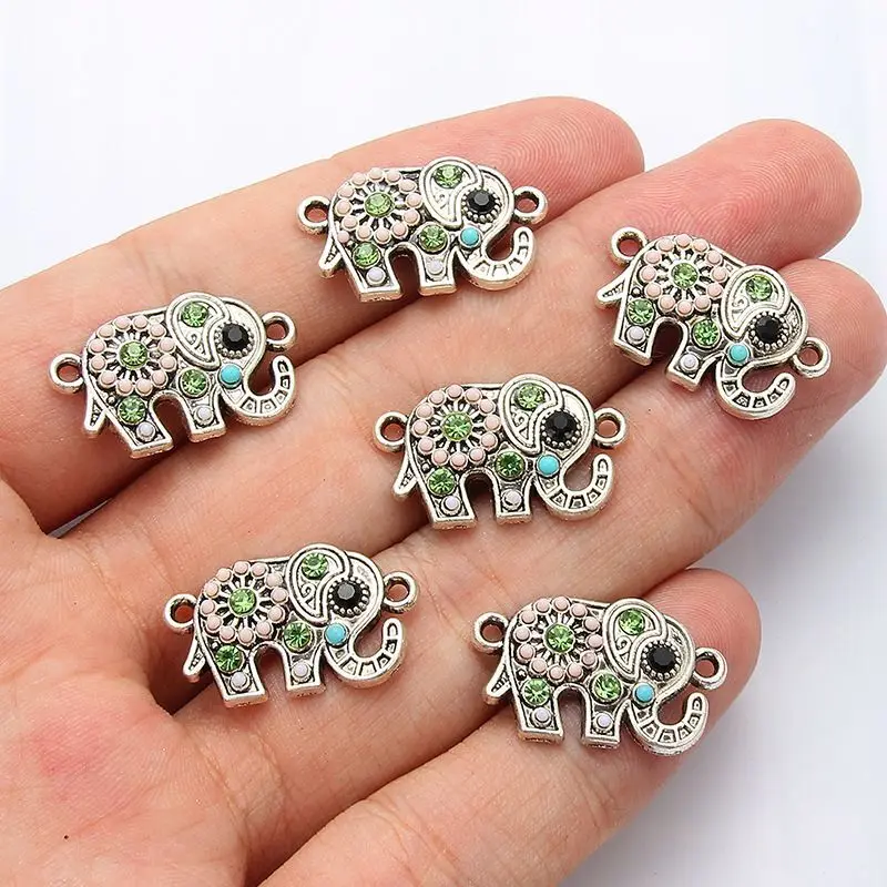

10PCS 14*23mm Elephant Charms With Acrylic Rhinestones Alloy Animal Pendants Fashion Jewelry Making Accessory