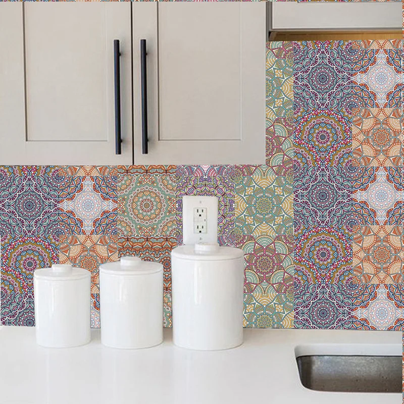 

Retro Mandala Style Tiles Stickers Waist Line Wall Stickers Self Adhesive Decals Kitchen Bathroom Toilet Border Waterproof PVC