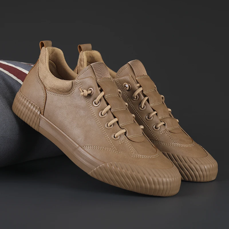 

Мужские кожаные кроссовки на плоской подошве, темно-синие повседневные удобные кроссовки из вулканизированной резины, прогулочная обувь д...