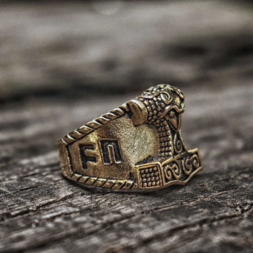 Мужское кольцо из нержавеющей стали Viking Thor Hammer Золотое скандинавские