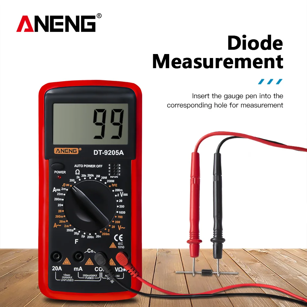 Multímetro Digital DT9205A, probador de transistores CA/CC, medidor de prueba eléctrico esr NCV, rango automático Profesional analógico