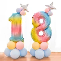 15pcsset rainbow aluminium 32 inch gradient number balloons baby shower happy birthday decoration supplies balloons stand