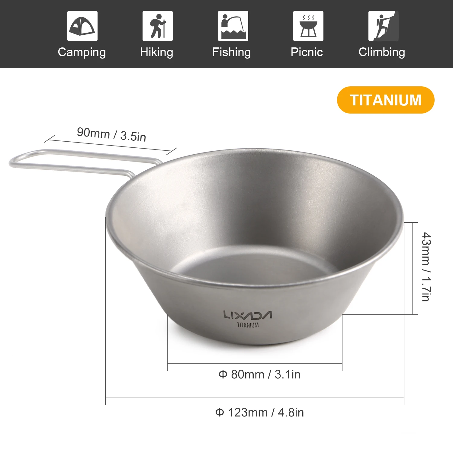 Lixada Camping Bowl Titanium &amp Stainless Steel with Foldable Handle for Outdoor Hiking Backpacking Picnic | Спорт и развлечения