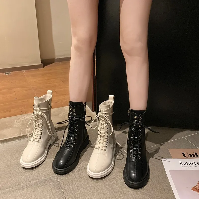 Ботинки до середины икры женские мотоциклетные ботинки на низком каблуке 3 5 см 2019