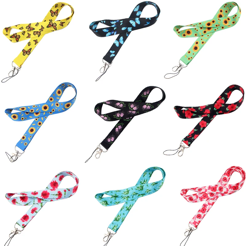 

20pcs/lot G1191 Flower Butterfly Lanyards For Keys Phone Neck Strap Hang Rope Student Badge Holders Keychains Lanyard For Friend