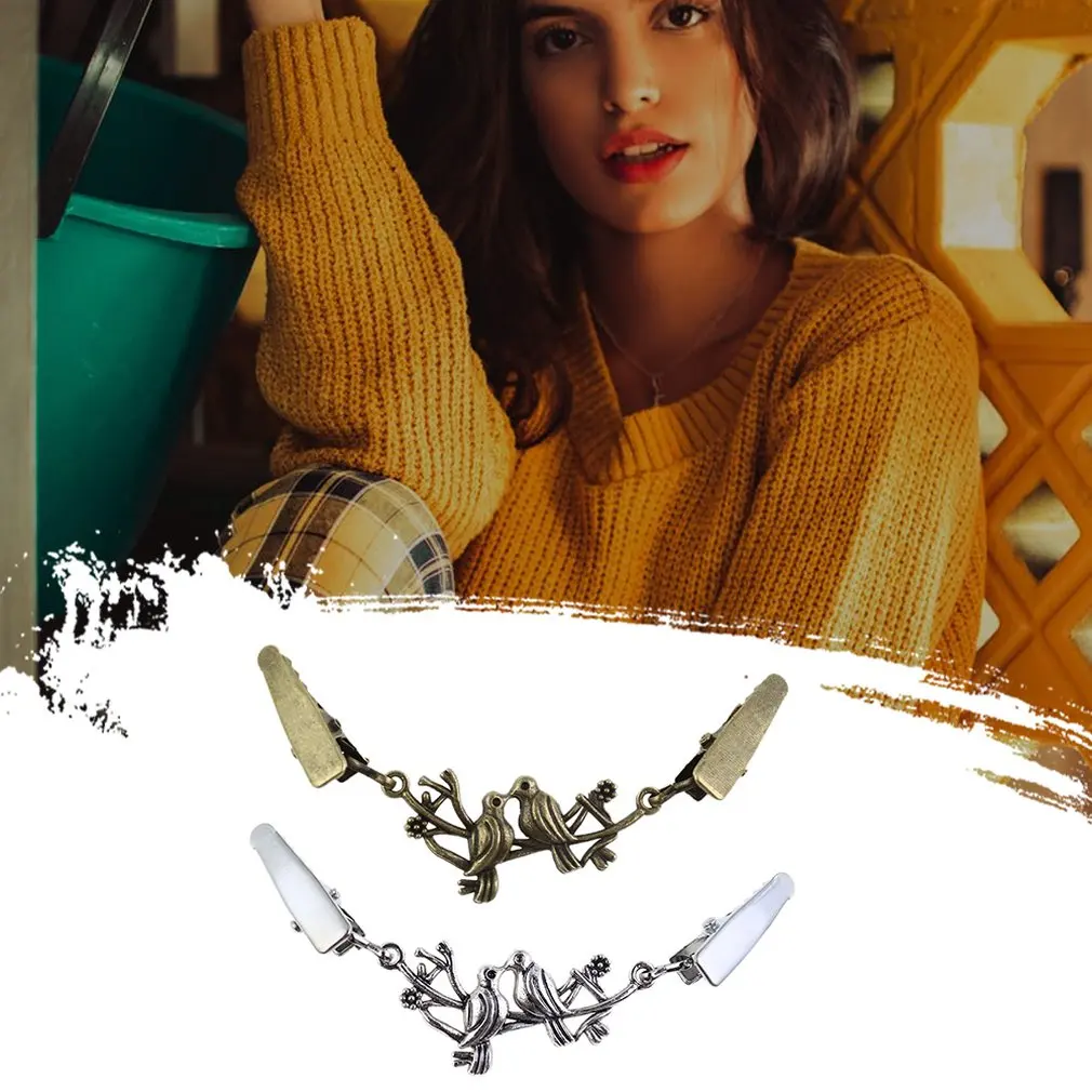 Korean Version Of The Simple Personality Alloy Bird Shape Open Clips Wild Sweater Clip Clothing Link Buckle Ancient Silver | Украшения и