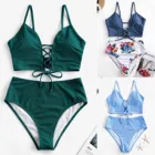 Женский пикантный комплект бикини из двух предметов бикини с высокой талией Купальники пуш-ап купальники купальные костюмы пикантная летняя пляжная одежда на шнуровке 2022