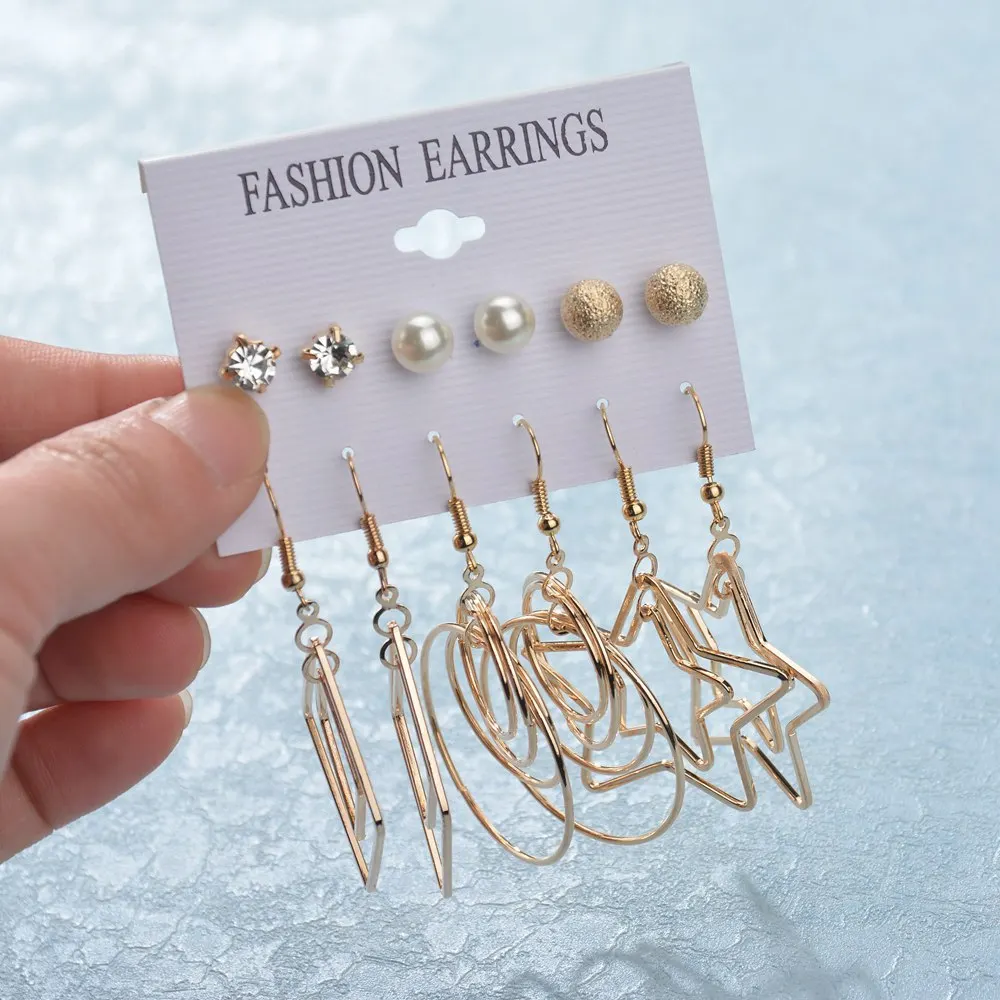 Абая 6 пар преувеличенные полые геометрические круглые квадратные звезды жемчуг