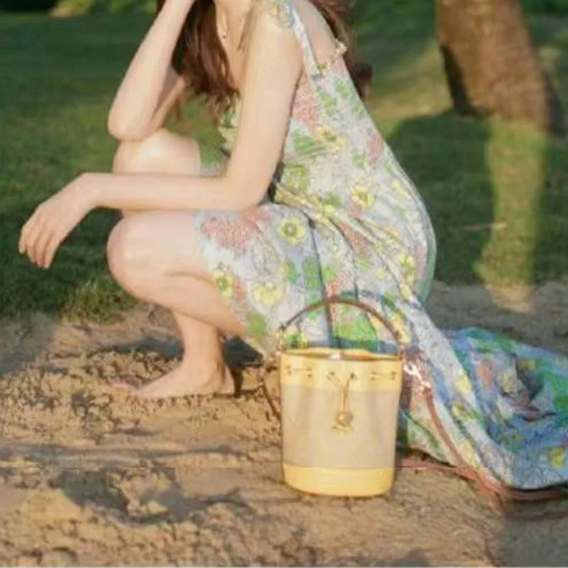 

2021 Summer French Elegant Spaghetti Strap Dress Women Floral Midi Dress Female Sweet Party Evening Beach One Piece Dress Korea
