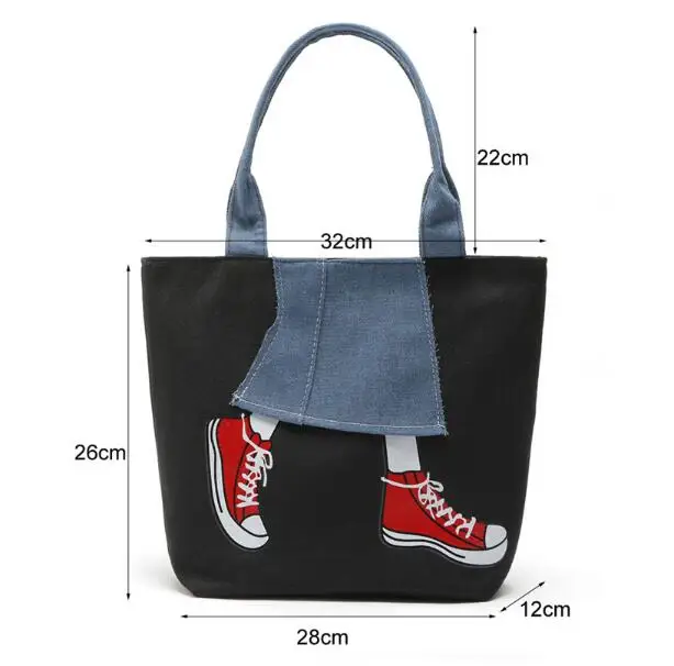 

1 piece Women Canvas Handbag cartoon Shoulder bag Female Large Capacity Ladies Beach Bag Zipper Pachwork Cowboy Tote Handbags