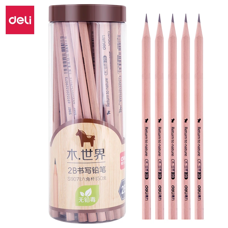 

Deli 50pcs/barrel Wood World Series Hexagonal 2B Pencils Examination Special Student Pencil for kids School Suppliers gift S907