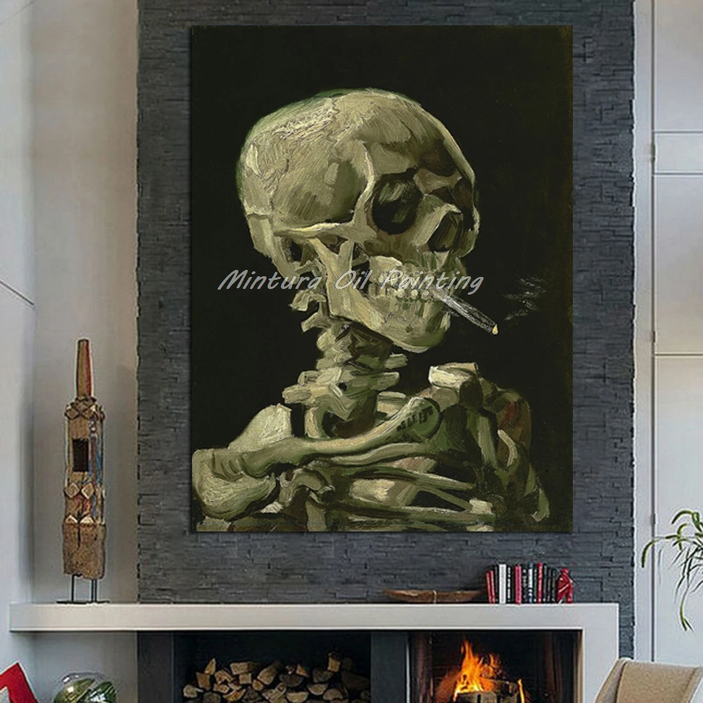 Репродукция ручной работы с черепом и сигаретой Винсента Ван Гога абстрактные