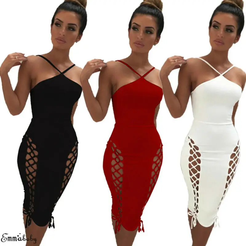 Облегающее обтягивающее женское платье сексуальное облегающее без рукавов