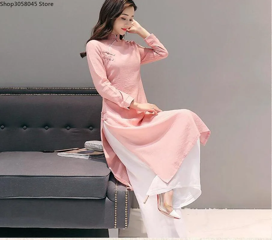 Вьетнам ao dai 2021 весеннее платье Чонсам в китайском стиле вьетнамское женское