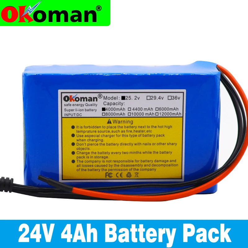 Okoman 100% новый 24V 4Ah 6S3P 18650 литиевый аккумулятор 25 2 v 4000mAh Электрический велосипед