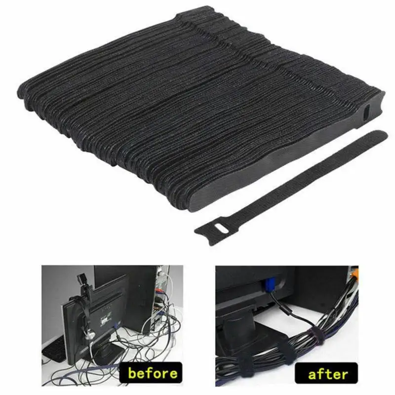 

50 Pcs/set Adhesive Loop Nylon Hook Loop Tape Strap Cable Ties Reusable Wire Organizer Self Adhesive Clip Holder Ties Strap