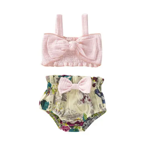 Модная летняя одежда для маленьких девочек малышей милый жилет с бантом топ +