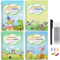 4 booksset of children magic copybook reusable 3d calligraphy copybooks english number alphabet magic practice books for kids