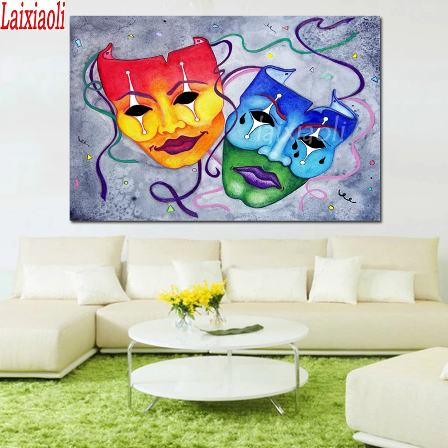 

5D DIY Diamond Painting Two grimace masks Full Square round Rhinestone Drill Embroidery Mosaic halloween art Home Decoration new