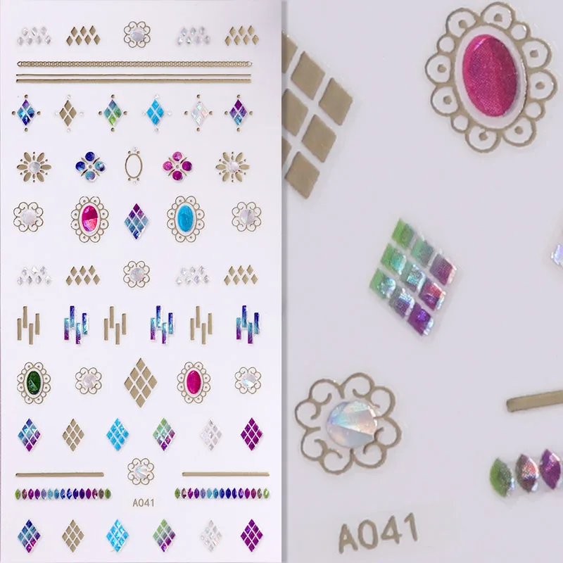 FlorVida клейкие стикеры 3D на ногти Nail Art, стразы, стразы - Цвет: A041