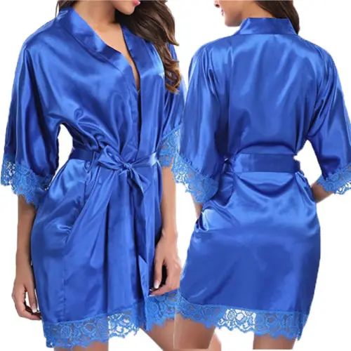 

New Hot Sexy Lingerie Plus Size Satin Lace Black Kimono Intimate Sleepwear Robe Sexy Night Gown Women Erotic Underwear 2021