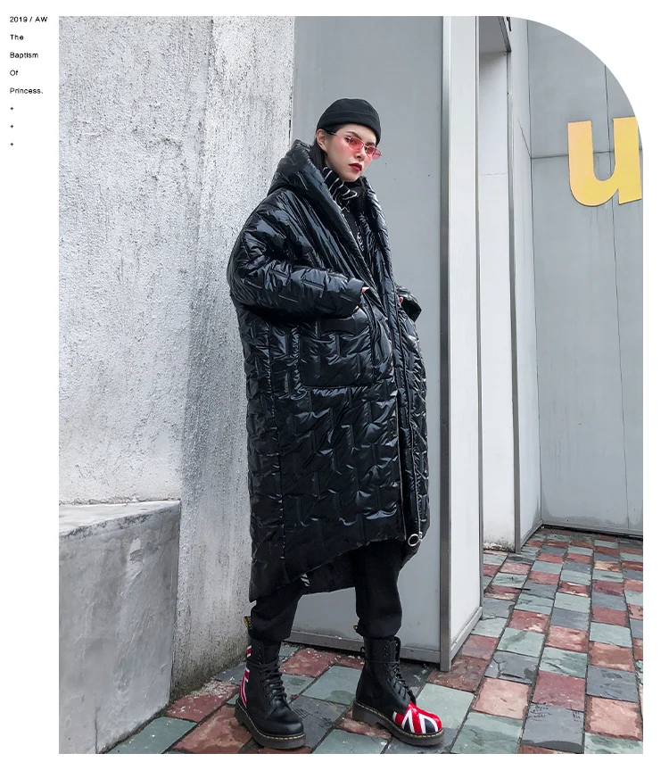 Новинка, женские зимние куртки, глянцевая куртка, пальто для женщин, большие размеры, свободная длинная куртка с капюшоном, Женская Толстая теплая парка с хлопковой подкладкой