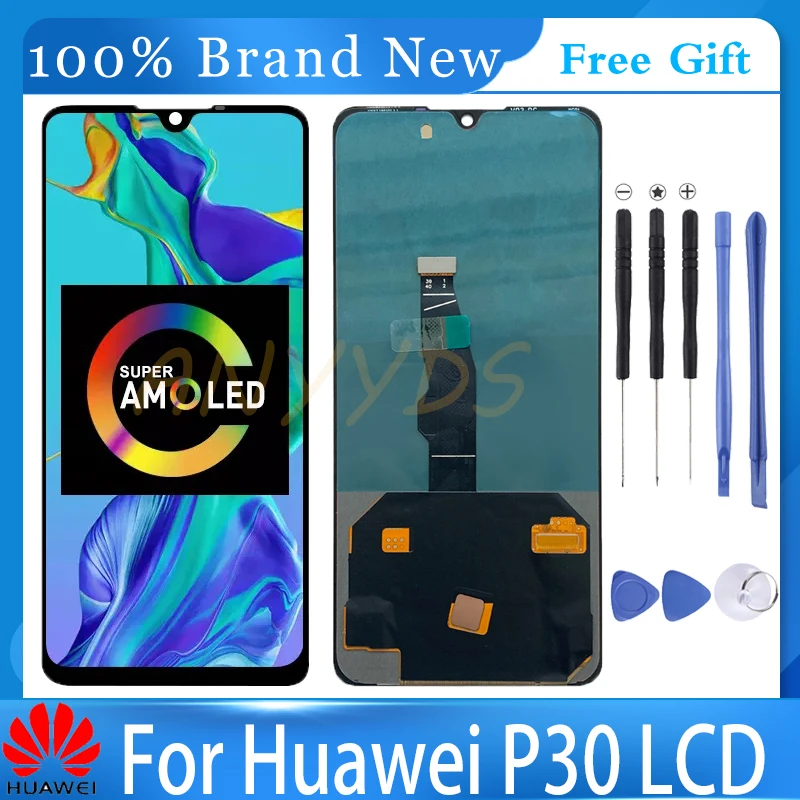 Super AMOLED 6.1''Display For Huawei P30 ELE-L29 LCD Touch Screen With Frame 10Touch Digitizer Assembly Replament For Huawei P30