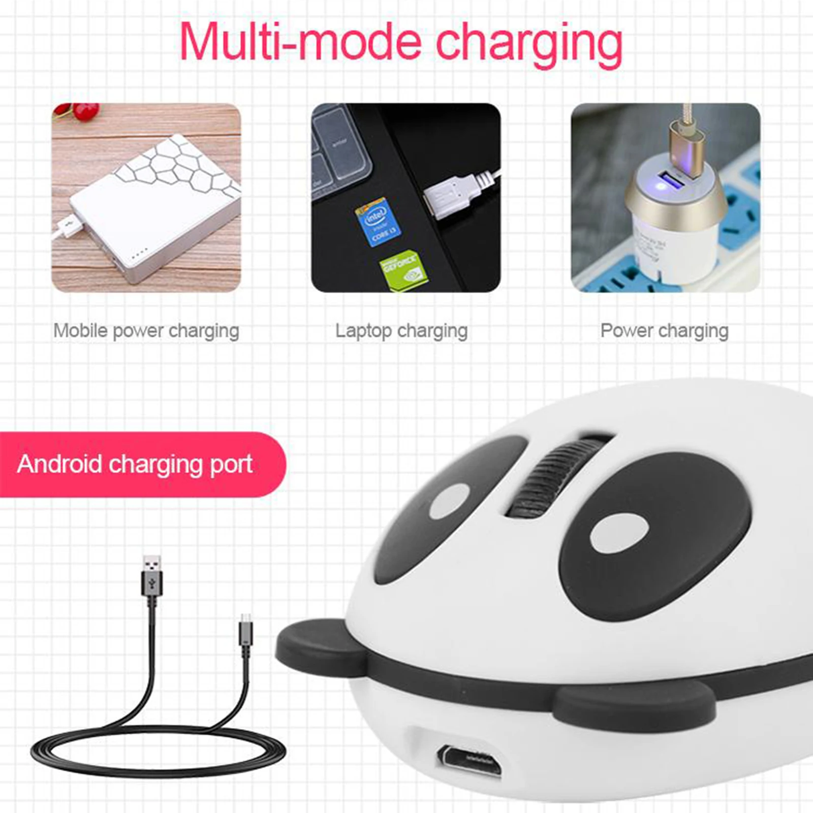

Wireless Optical Gaming Mini Mouse Cartoon Cute 2.4G Mice Rechargeable 1200DPI & USB Receiver 3 Buttons For PC Laptop Computer