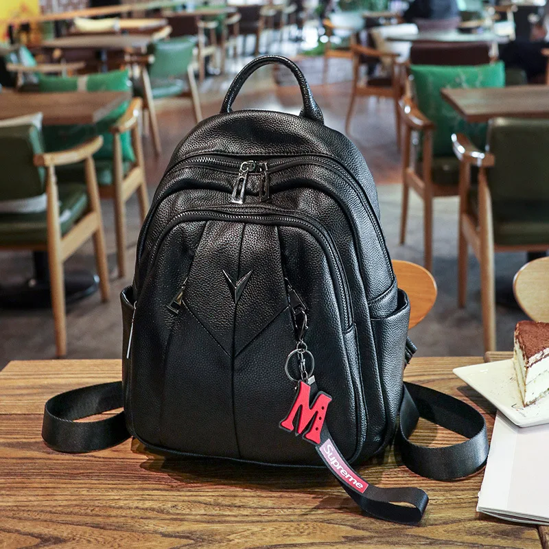 

Women's backpack double shoulder bag 2021 new Korean fashion soft leather double shoulder bag high capacity science quality Back