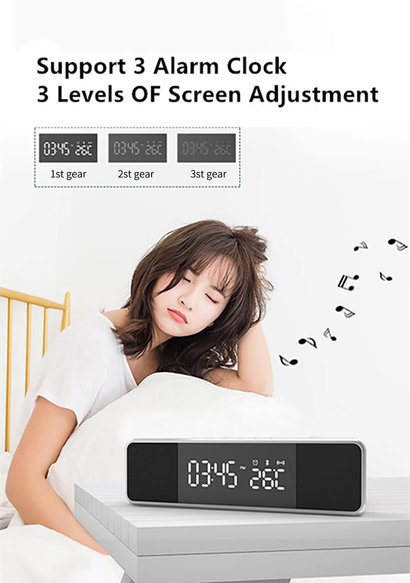 FM Radio Bluetooth Speaker Alarm Clock Temperature Time Display With Wireless Mobile Phone Charging LED Electronic Desktop Decor | Дом и сад